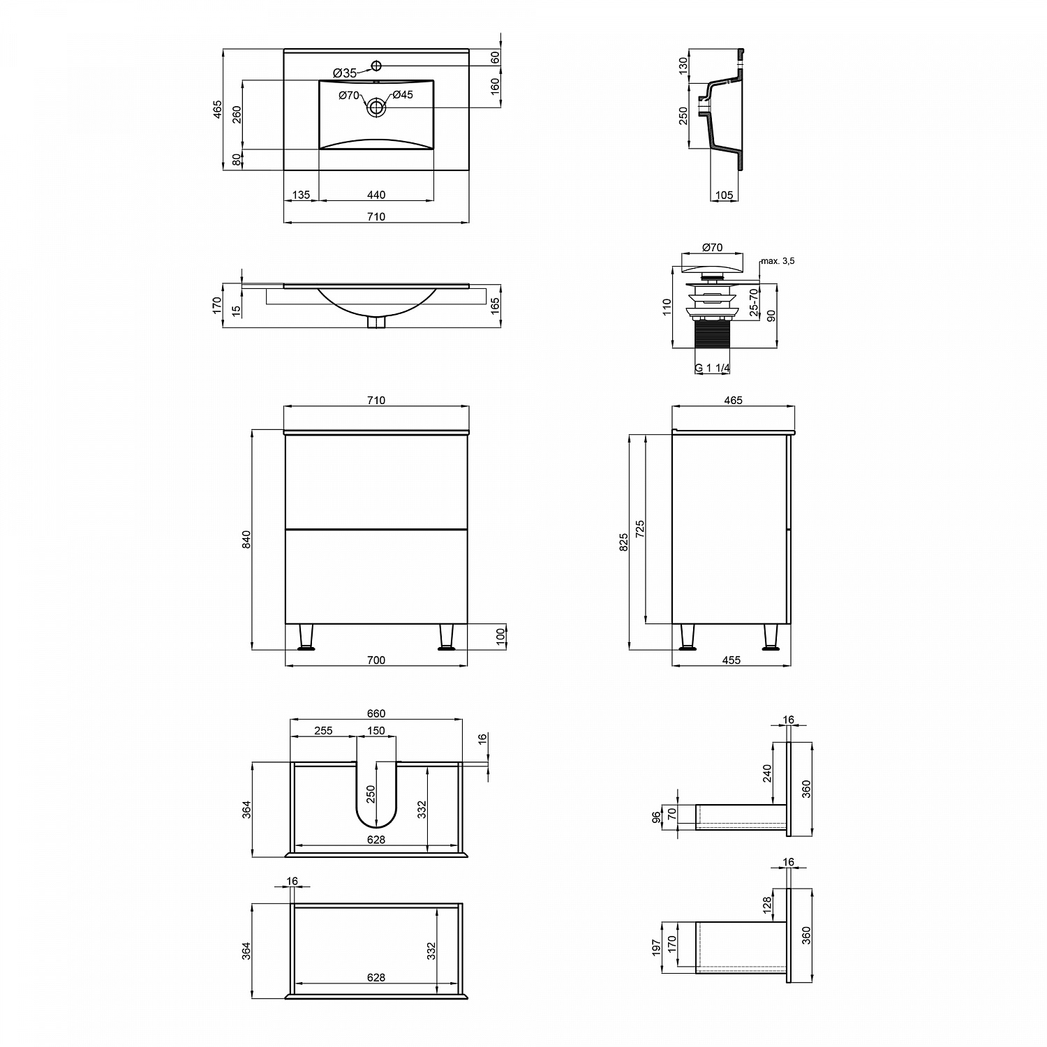 Комплект Qtap Tern 700х725х437 White тумба підлогова + раковина урізна QT1771TNL7013070CW