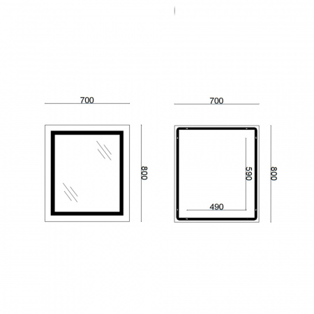 Дзеркало Lidz Kubis 700х800 з LED-підсвічуванням Touch, з антизапотіванням, з димером, рег. яскравості LD78LF9048070