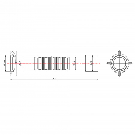 Гнучка труба Lidz (WHI) 60 01 G002 00 з накидною гайкою 1 1/2" довжина 600 мм