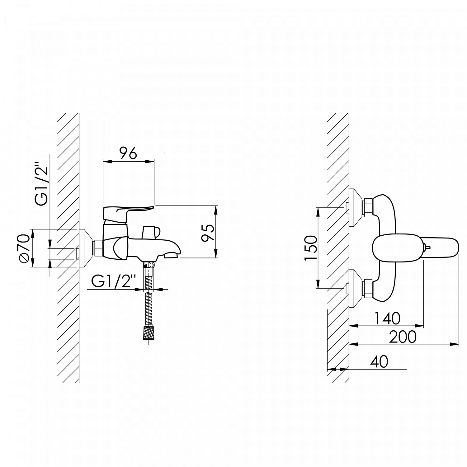 Змішувач для ванни Lidz Wieza 006 (з душовим гарнітуром) (k35) LDWIE006CRM45410 Chrome