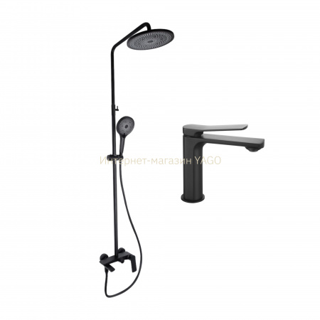 Комплект змішувачів Qtap Slavonice: Душова система QTSLA111BLM45911 + Змішувач для раковини QTSLA1042103B