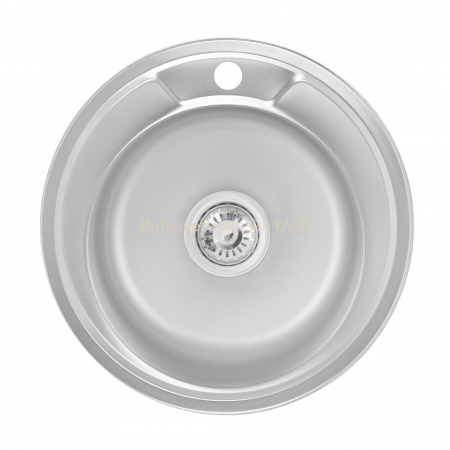 Кругла кухонна мийка з сифоном Lidz 490-A 0,6 мм Satin (LIDZ490A06SAT160)