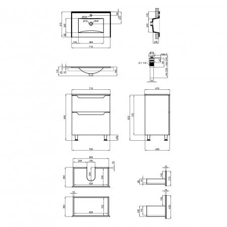 Комплект Qtap Scorpio 710х825х460 Graphite тумба підлогова + раковина урізна QT1471TNВ7023070CG