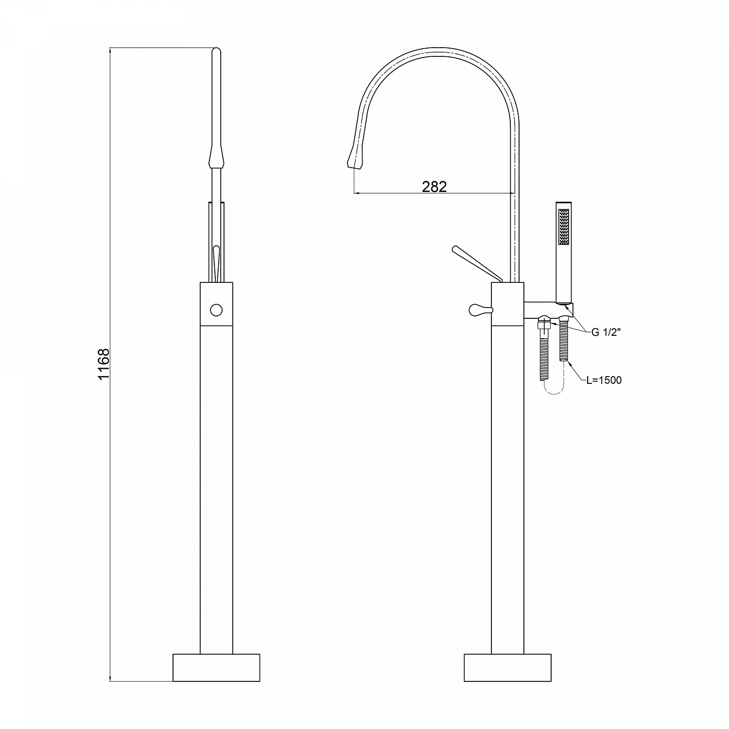 Змішувач для ванни Qtap Virgo підлоговий з поворотним виливом (з душовим гарнітуром) QT1966103B Black Matt