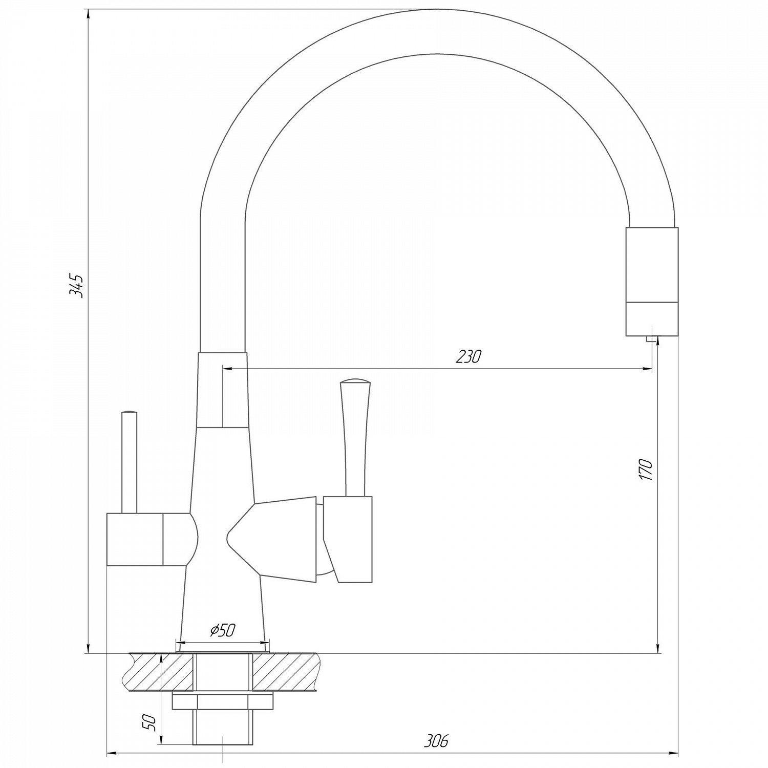 Змішувач для кухні під осмос Globus Lux LAZER GLLR-0903-11-GRAPHITE