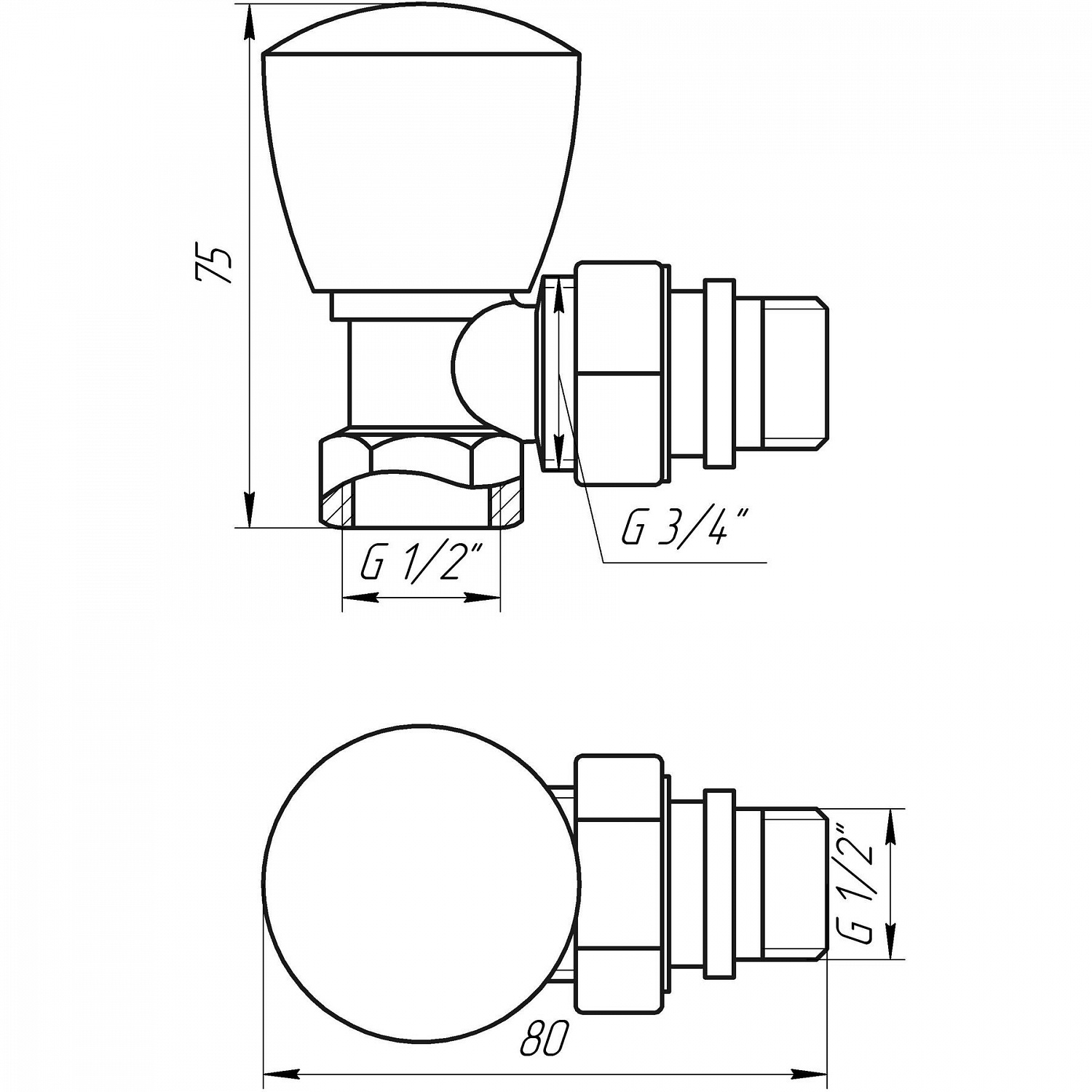 Кран радіаторний кутовий SOLOMON 1/2″ з гумовим ущільнювачем 160404 верх в інтернет-магазині Yago