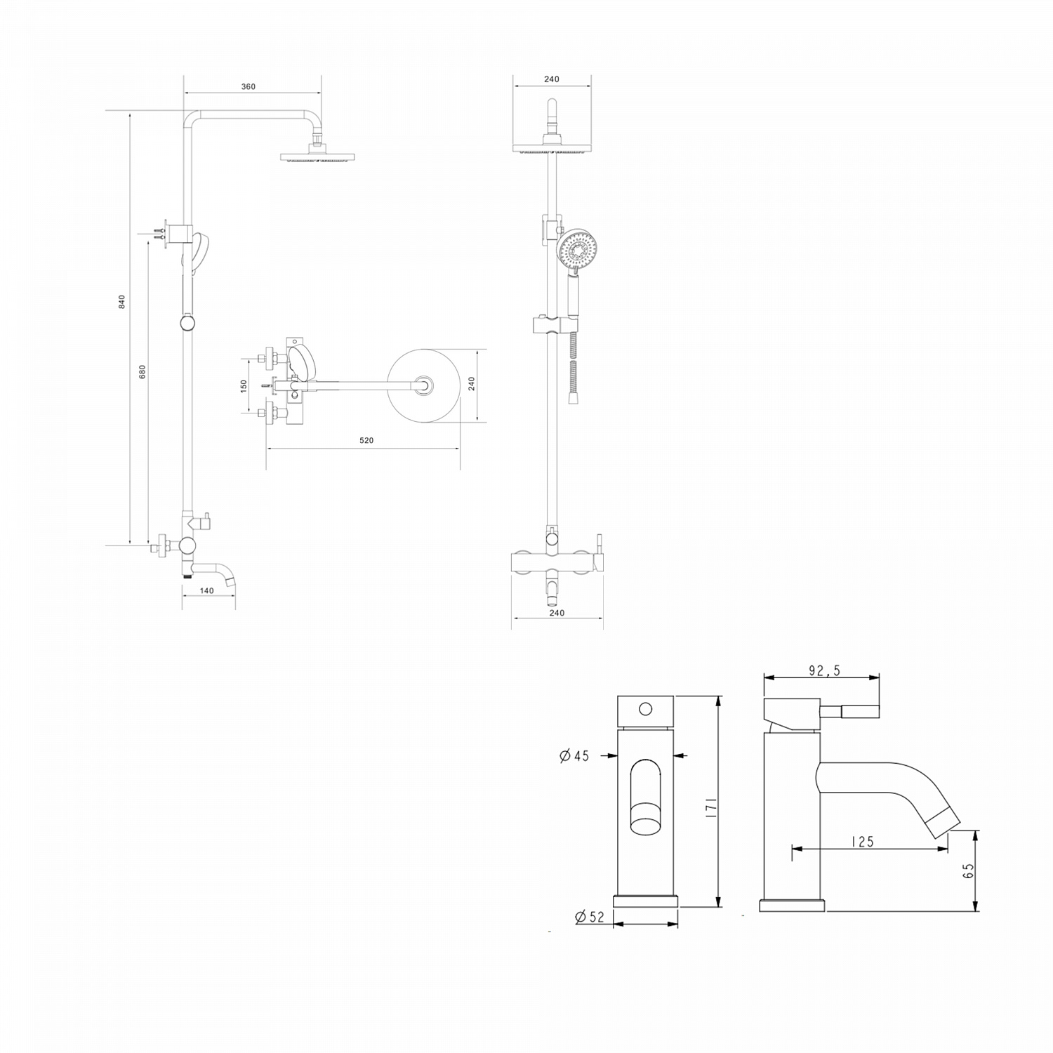 Комплект змішувачів Lidz Aria Black: Душова система LDARI1031BLA43370 + Змішувач для раковини LDARI0011FBLA46092