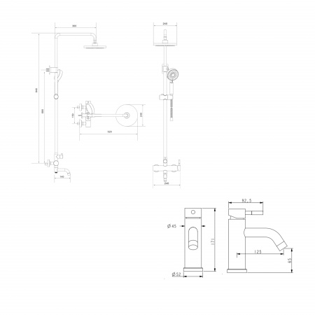 Комплект змішувачів Lidz Aria Black: Душова система LDARI1031BLA43370 + Змішувач для раковини LDARI0011FBLA46092