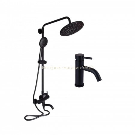 Комплект змішувачів Lidz Aria Black: Душова система LDARI1031BLA43370 + Змішувач для раковини LDARI0011FBLA46092