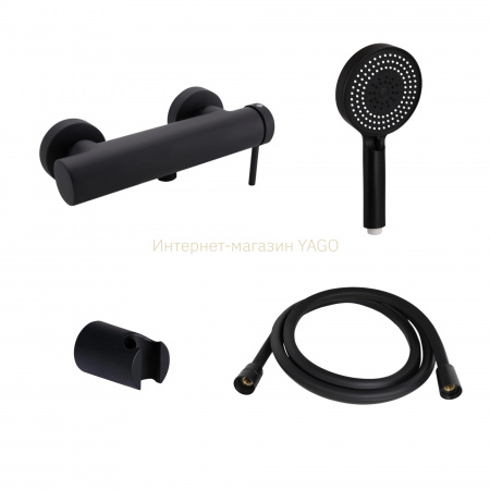 Комплект Qtap Robin Black Matt: Змішувач  QTROB4060102B + Тримач QT829910842854OB + Шланг QTHADPVCSQ160B + Лійка QTRUC125BLM45951