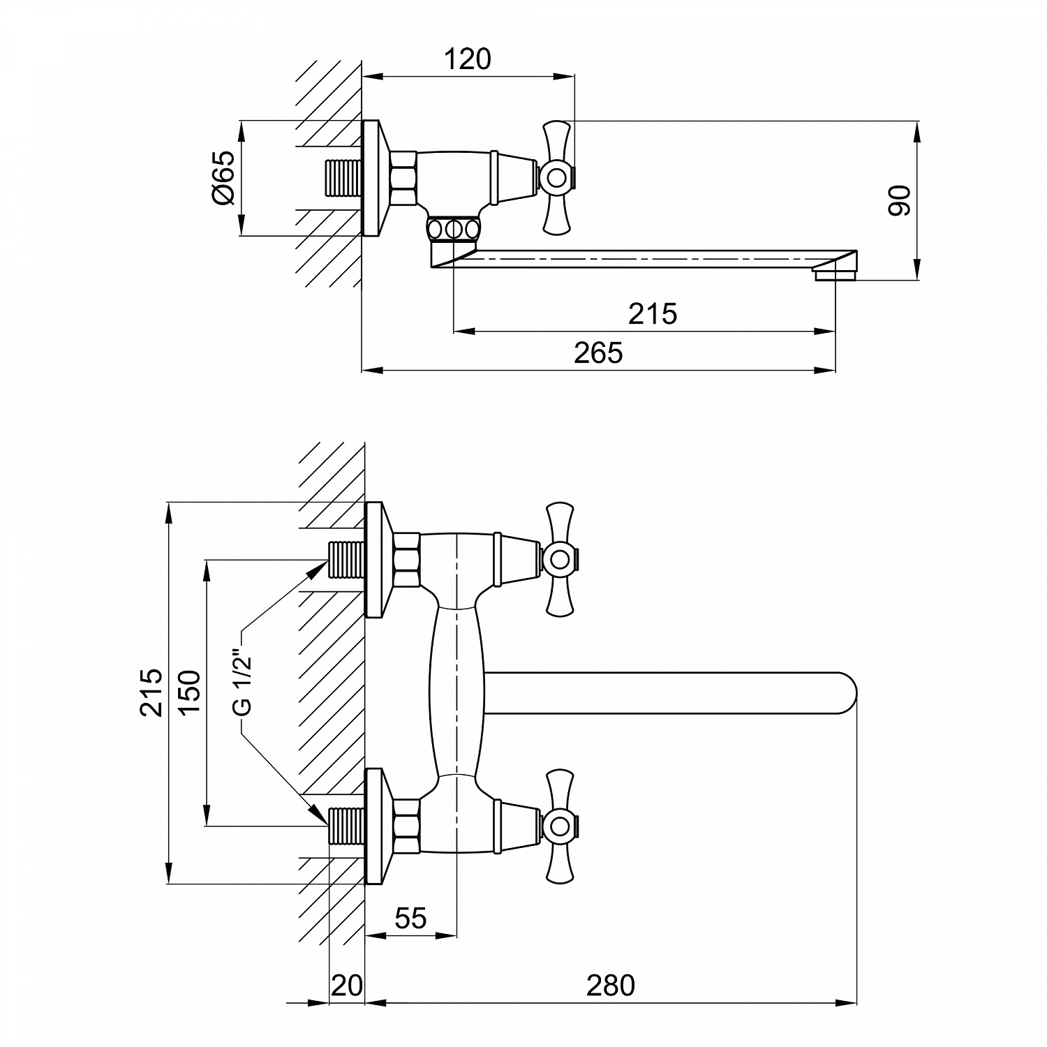 Змішувач для кухні Lidz Lamb 361 настінний з поворотним виливом двохвентильний LDLAM361CRM22309 Chrome