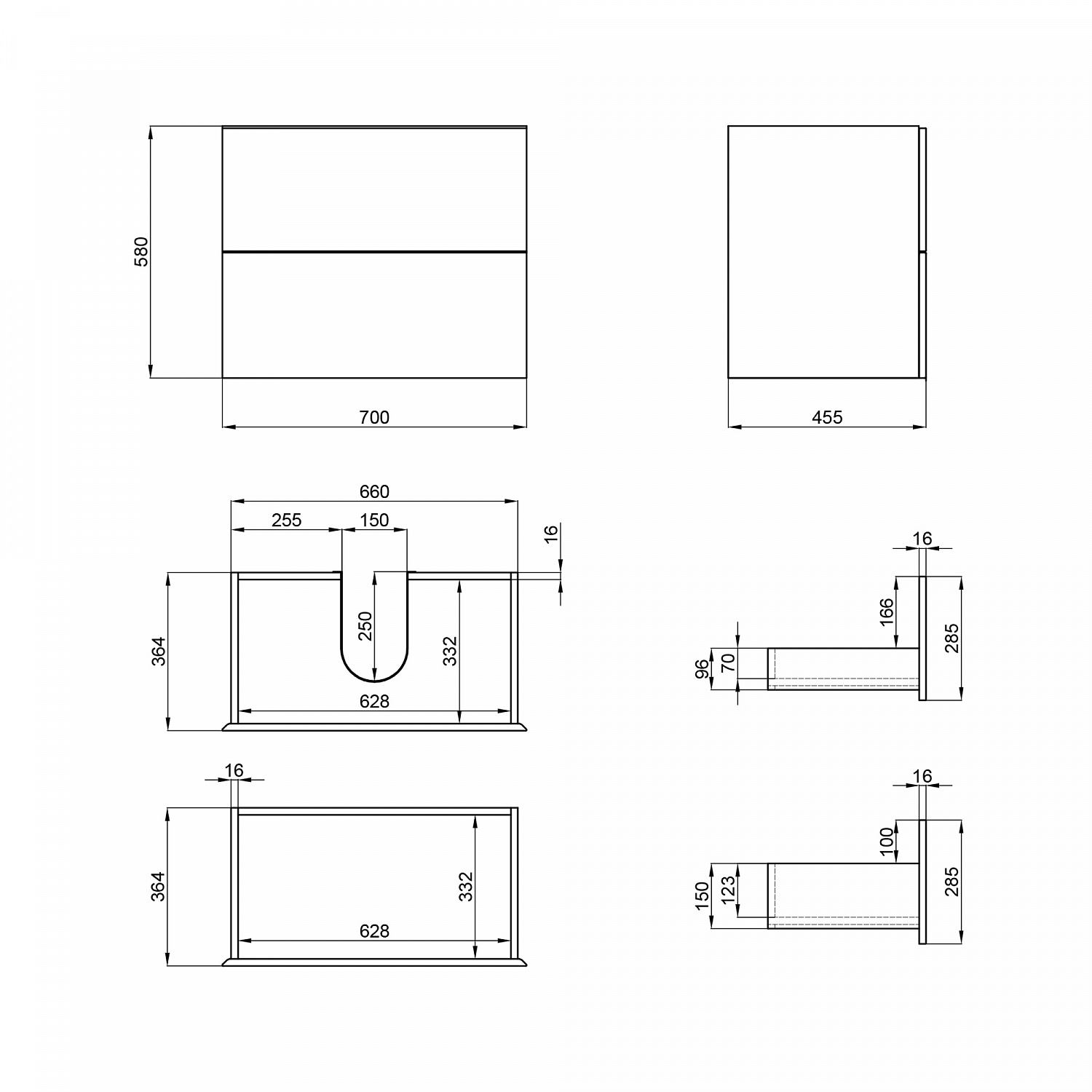 Тумба підвісна Qtap Tern 700х580х437 Matt black QT1774TPL702MB