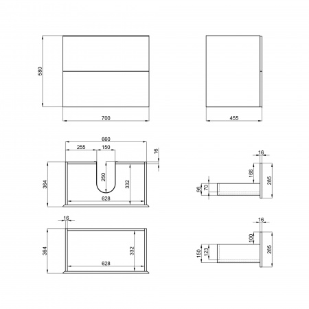 Тумба підвісна Qtap Tern 700х580х437 Matt black QT1774TPL702MB