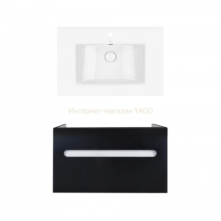 Комплект Qtap тумба підвісна Virgo 700х580х437 мм Black/White + раковина урізна Albatross QT71V44062