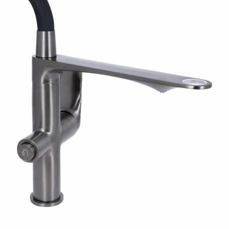 Змішувач для кухні Qtap Vlasta New з гнучким виливом з підключенням для питної води QTVLA364GMB45649 Gunmetal Black PVD