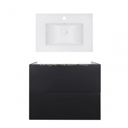 Комплект: тумба Tern підвісна 2 ящики висувних Push-to-Open, 700х580х437 мм Matt Black + раковина Albatross E Qtap