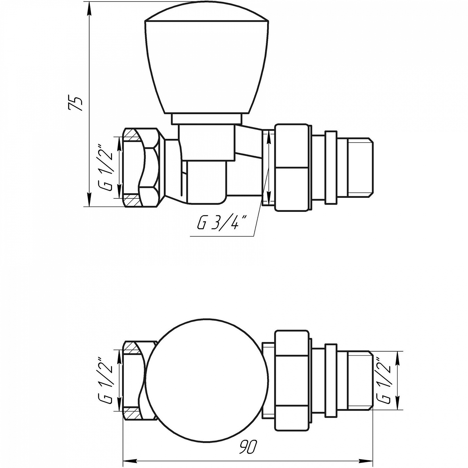 Кран радіаторний прямий SOLOMON 1/2″ з гумовим ущільнювачем 161404 верх в інтернет-магазині Yago