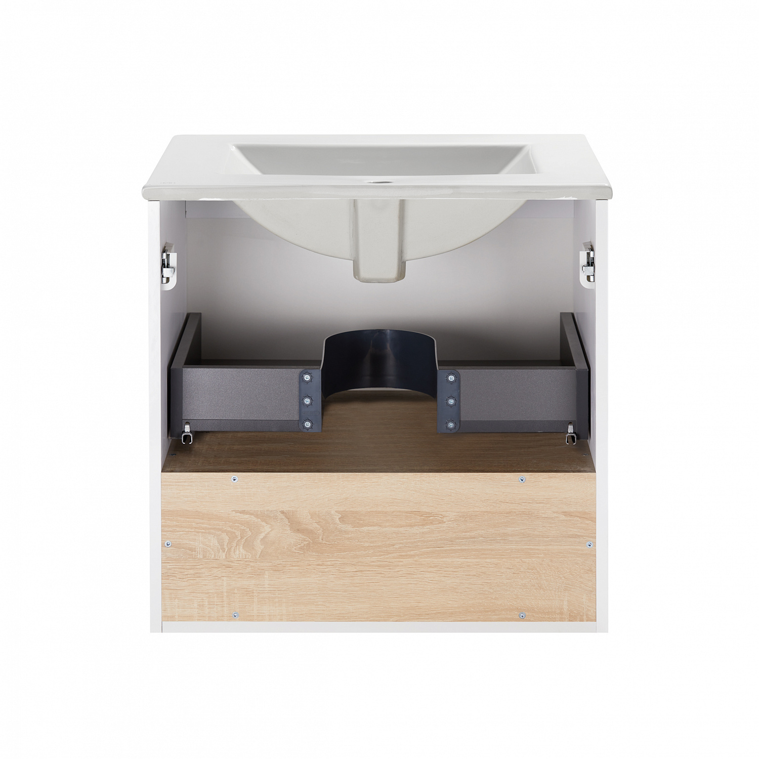 Комплект Qtap Robin 600х580х437 White/Whitish oak тумба підлогова + раковина урізна QT1372TPВ6001WWO