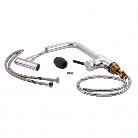 Змішувач для кухні Qtap Inspai з висувним виливом QTINSCRM013F Chrome/Black