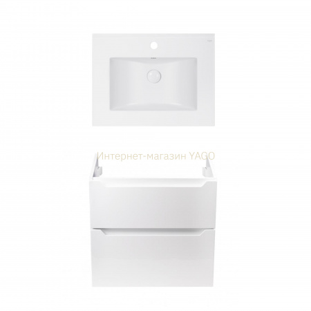 Комплект Qtap тумба підвісна Scorpio 600х585х460 мм White + раковина урізна Albatross E QT71SC43967