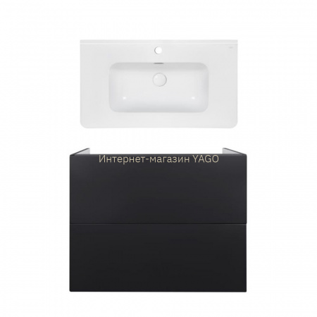 Комплект: тумба Tern підвісна 2 ящики висувних Push-to-Open, 800х725х437 мм Matt Black + раковина Albatross 9H Qtap