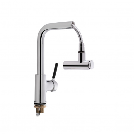 Змішувач для кухні Qtap Inspai з висувним виливом QTINSCRM013F Chrome/Black