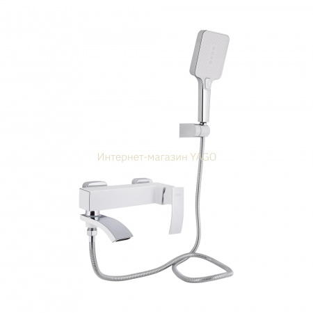 Змішувач для ванни Qtap Swan Cascada з поворотним виливом (з душовим гарнітуром) QTSWA260CRW45569 Chrome/White