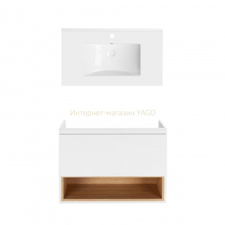 Комплект Qtap тумба підвісна Robin 800х580х437 мм White/Whitish oak + раковина урізна Albatross QT71RO44035