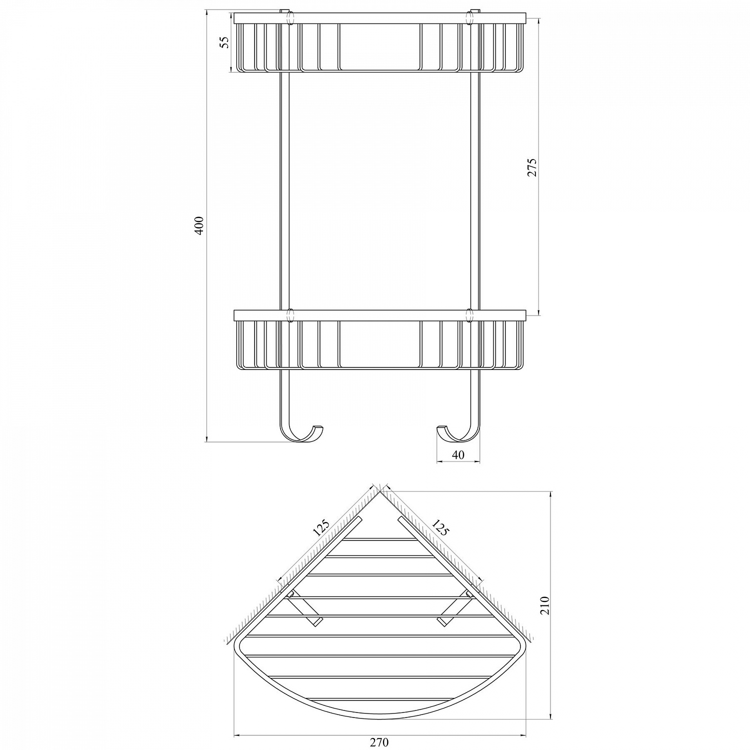 Поличка подвійна кутова TOPAZ 4124