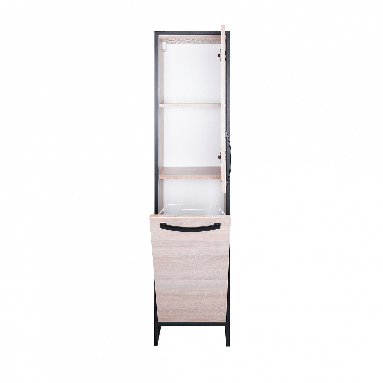 Пенал підлоговий Qtap Taurus 350х1750х300 Whitish oak з кошиком для білизни QT2475PN175KRWO