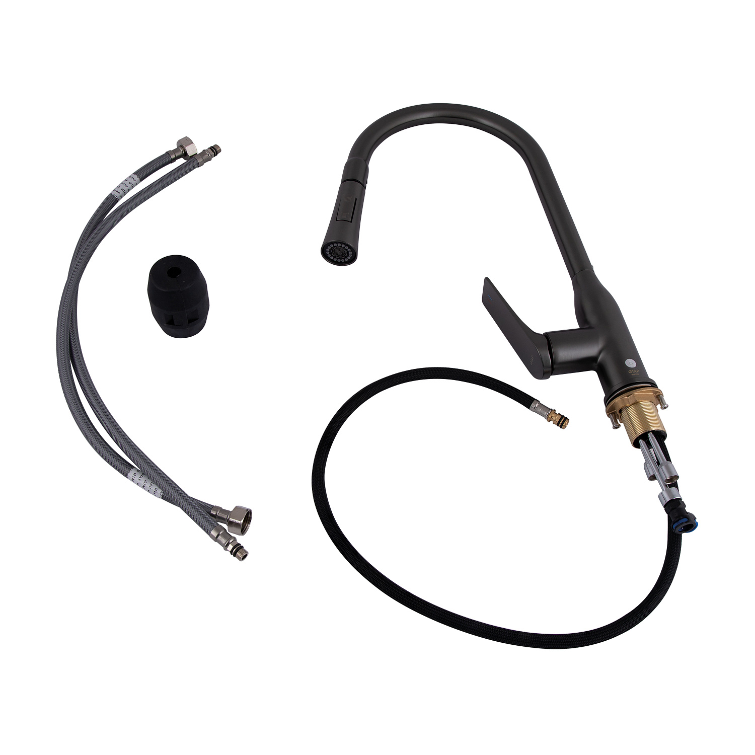 Змішувач для кухні Qtap Vlasta New з висувним виливом QTVLA344GMB45647 Gunmetal Black PVD