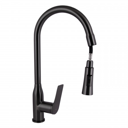 Змішувач для кухні Qtap Vlasta New з висувним виливом QTVLA344GMB45647 Gunmetal Black PVD
