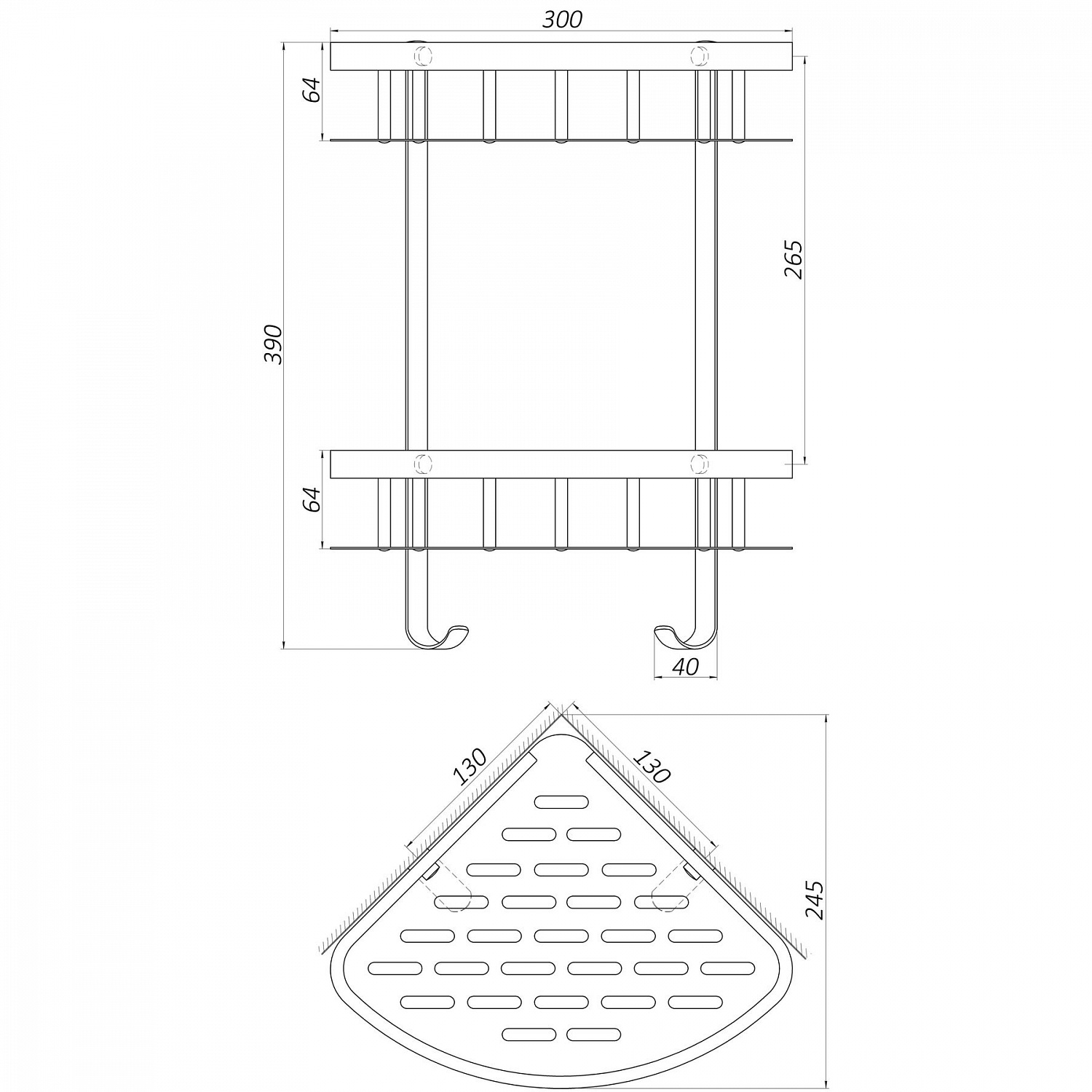 Полка подвійна кутова TOPAZ TKB-9902-BL