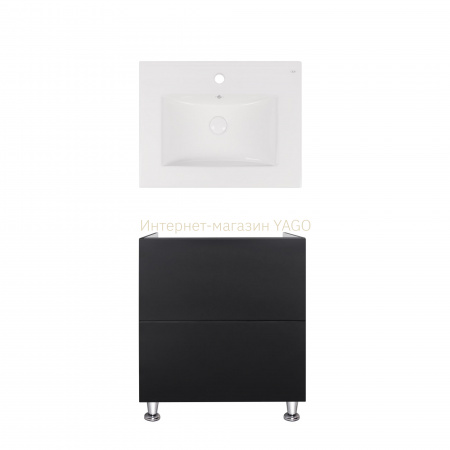 Комплект Qtap тумба підлогова Tern 600х725х437 мм Matt Black + раковина урізна Albatross New QT71TE44114