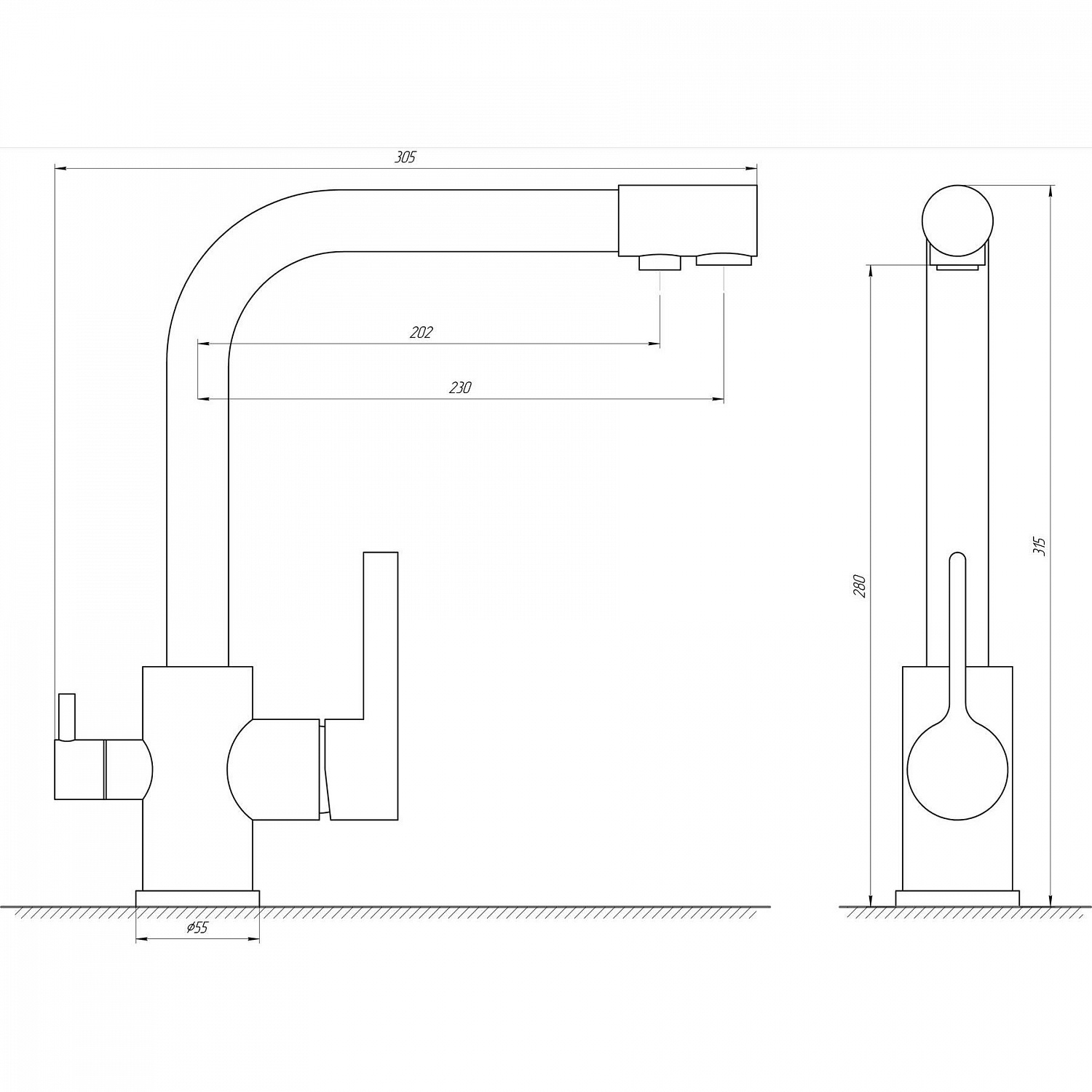 Змішувач для кухні під осмос Globus Lux LAZER GLLR-0444-11-GRAPHITE