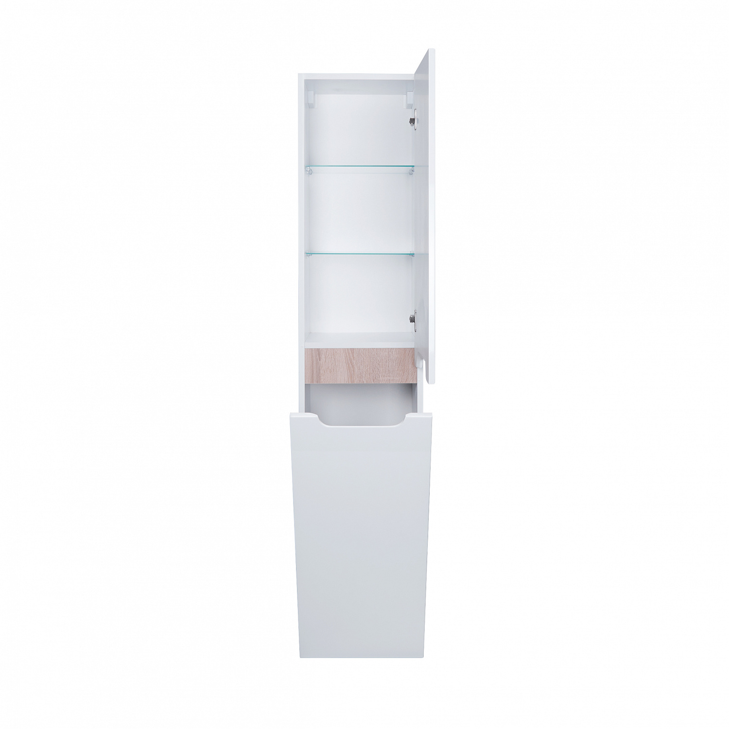 Пенал підвісний Qtap Virgo 350х1600х316 White/Whitish oak з кошиком для білизни QT1876PP1651KRWWO