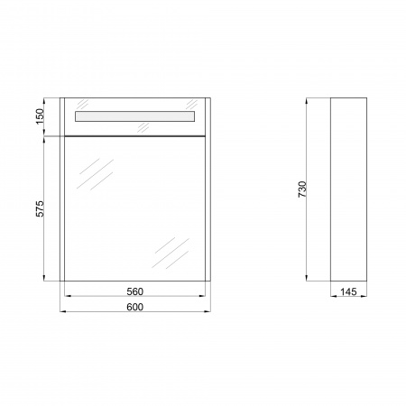 Дзеркальна шафа підвісна Qtap Robin 600х730х145 Graphite з LED-підсвічуванням QT1377ZP6002G