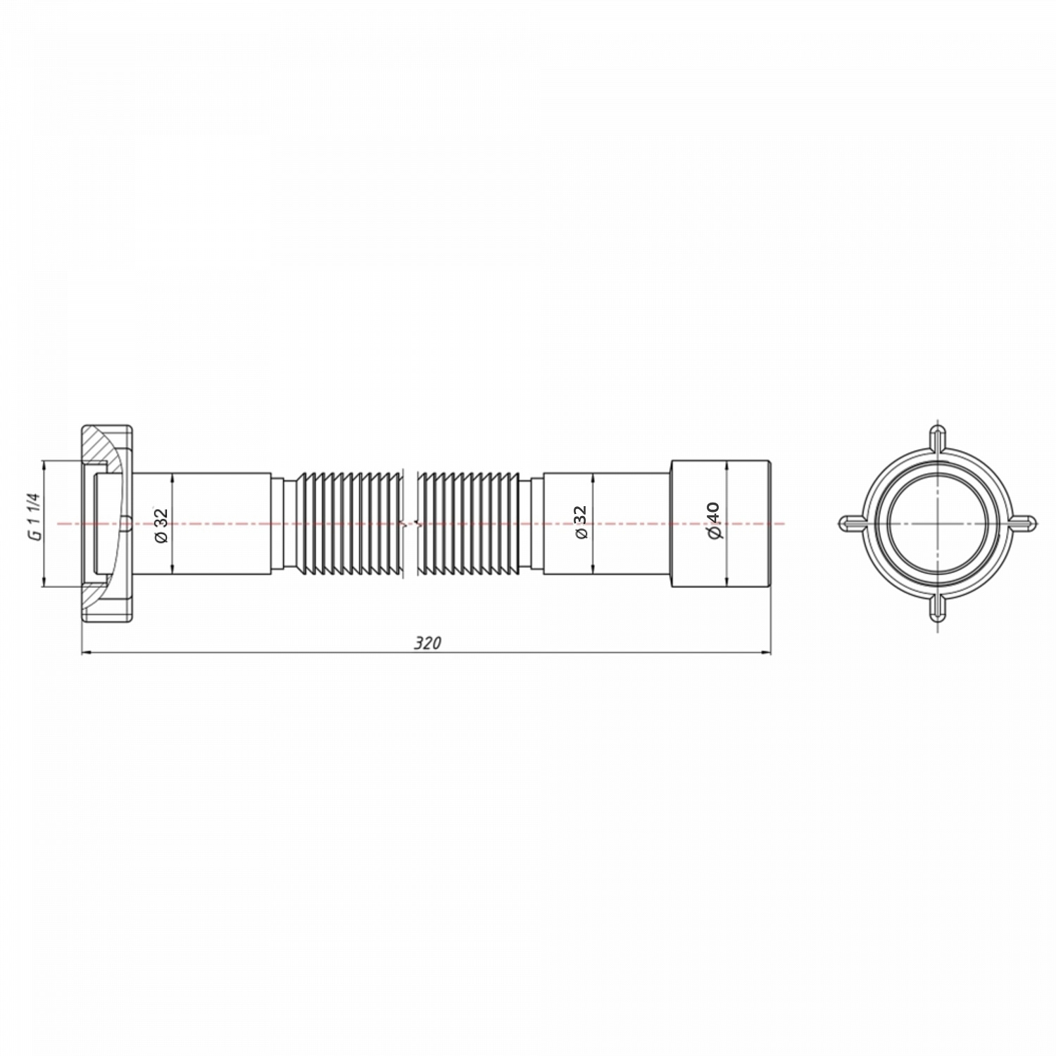 Гнучка труба Lidz LG03 з накидною гайкою 11/4" довжина 600 мм