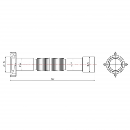 Гнучка труба Lidz LG03 з накидною гайкою 11/4" довжина 600 мм
