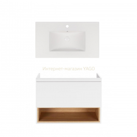 Комплект Qtap тумба підвісна Robin 800х580х437 мм White/Whitish oak + раковина урізна Albatross New QT71RO44040